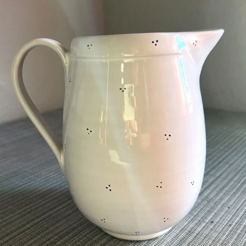 Vintage Williams Sonoma Italian Ceramic Pitcher Vase Blue Yellow Flowers 7.5